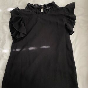 SHEIN Black Ruffled Mandarin Collar Blouse